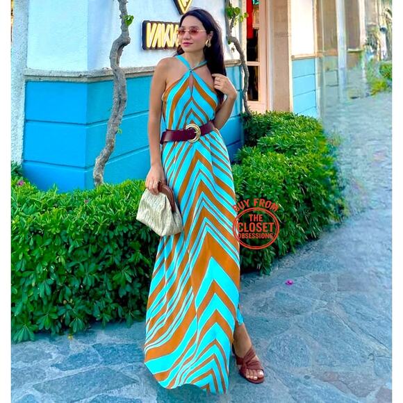 MANGO Striped Satin Crossover Maxi Dress NWT 🧡 - Picture 4 of 16